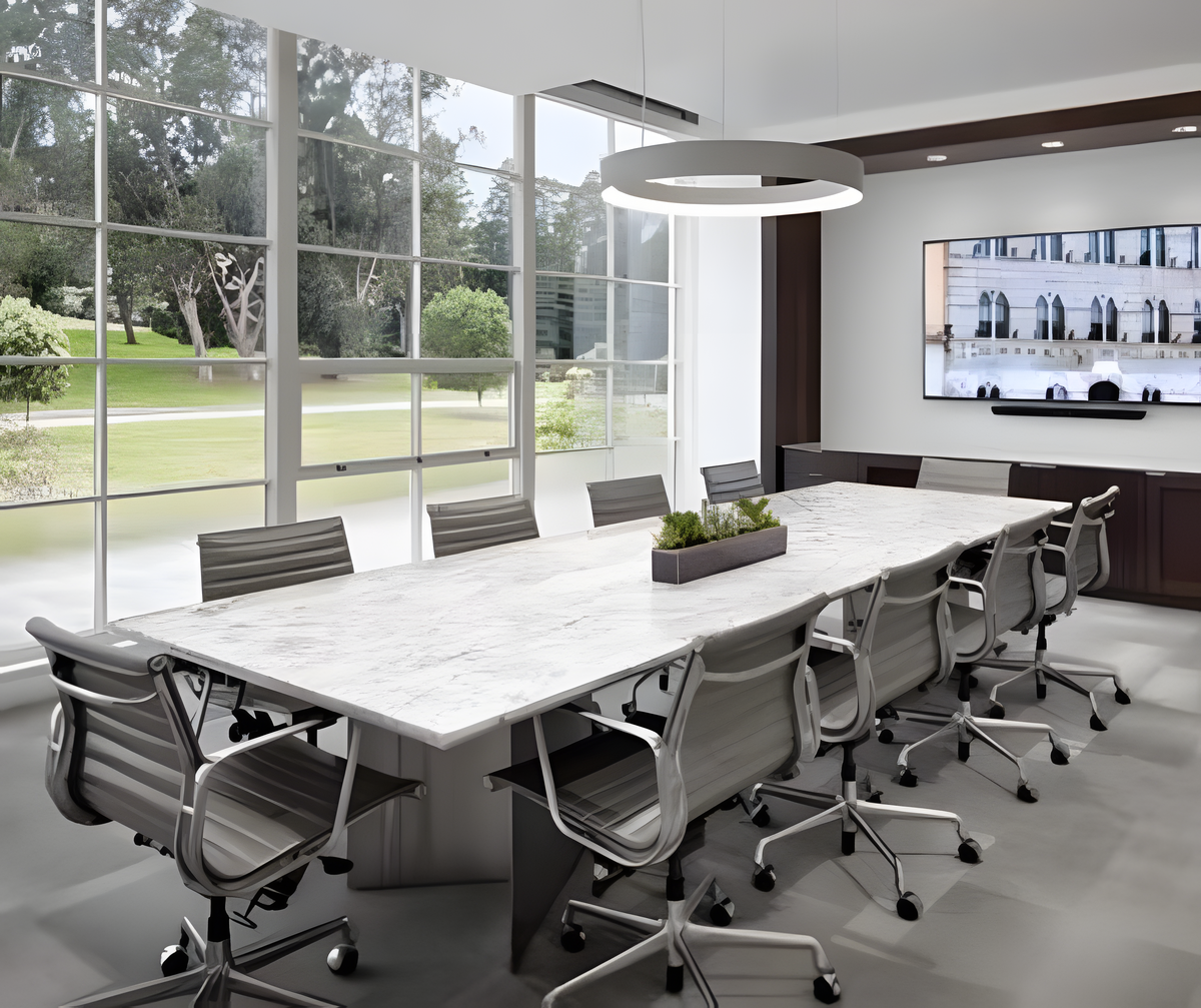 conference room with a table, chairs and TV