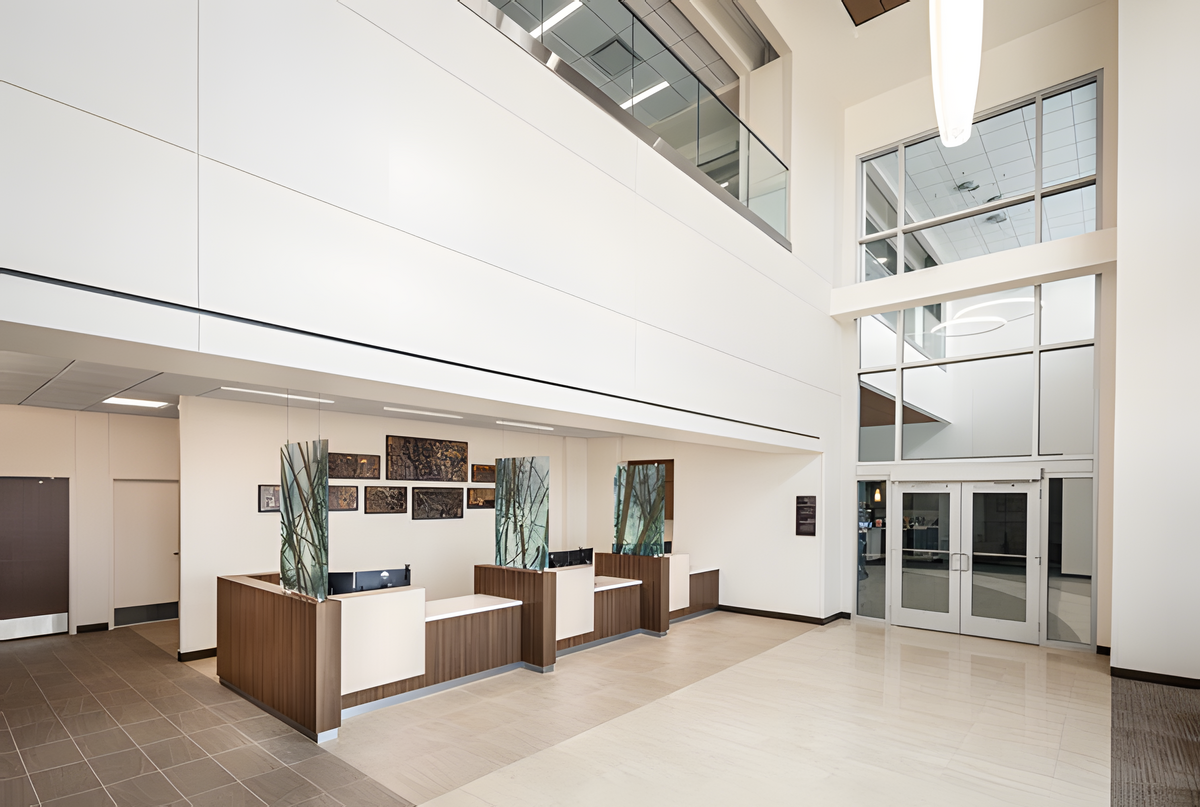 Large commercial space reception area